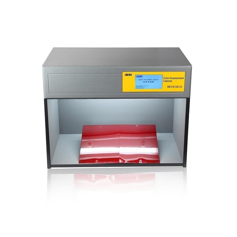 BEVS 1201 Color Assessment Cabinet with red sample panels under the light